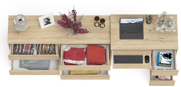 Мори Стол компьютерный МС-6 правый + Комод МК1380.6, цвет дуб сонома, ШхГхВ 228х50х76,6 см., выдвижные ящики справа, НЕ универсальная сборка