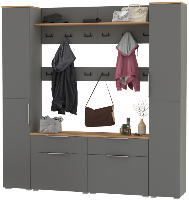 Октава Прихожая 35, цвет серый графит/дуб крафт золотой/фасады МДФ серый графит, ШхГхВ 194,2х35,4х197,6 см., универсальная сборка