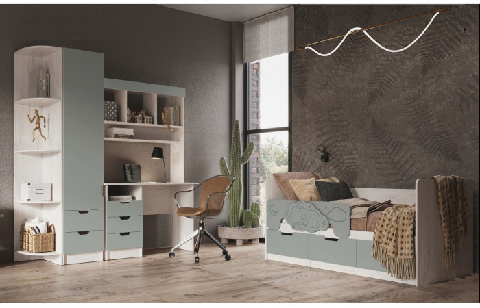 Модульная детская Юниор-4, композиция 1 (Шарли белый, Крафт белый)