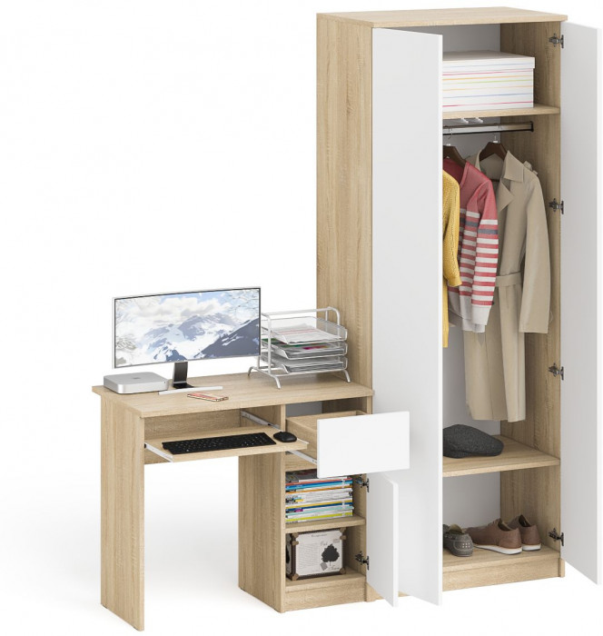 Мори Стол компьютерный МС-1 правый + Шкаф МШ800.1, цвет дуб сонома/белый, ШхГхВ 170,4х50,4х209,6 см., выдвижной ящик справа, НЕ универсальная сборка