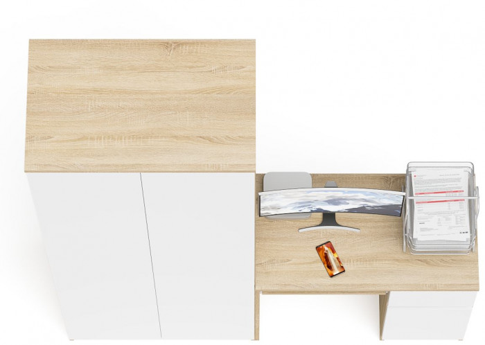 Мори Стол компьютерный МС-1 правый + Шкаф МШ800.1, цвет дуб сонома/белый, ШхГхВ 170,4х50,4х209,6 см., выдвижной ящик справа, НЕ универсальная сборка