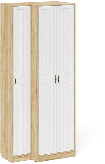 Прихожая П-6 Шкаф + Пенал, дуб сонома/фасады МДФ белое дерево фрезеровка прованс