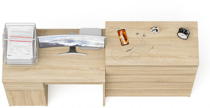 Мори компьютерный стол МС-1 левый + Комод МК800.4, дуб сонома