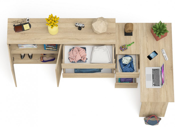 Мори компьютерный стол МС-16 левый + Комод МК1600.1, дуб сонома