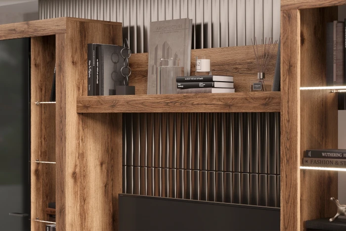 Прага Модульная Гостиная, вариант №5, делано/Черный глянец