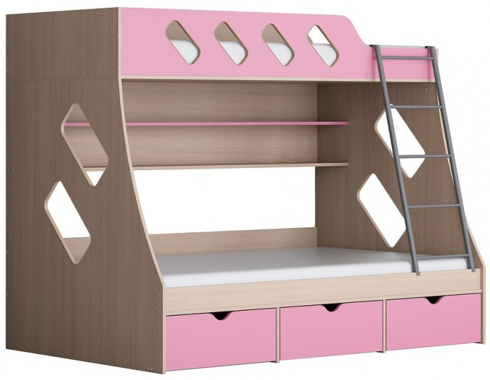 Дельта-20.01 Детская двухъярусная кровать с лестницей (Желтый, Дуб молочный)