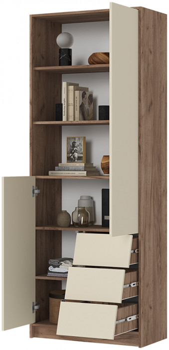 РЕЙН СТЛ 01 Стеллаж (800х2100х400) Фасад КАШЕМИР/Корпус ДУБ КРАФТ ТАБАЧНЫЙ