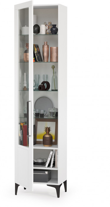 Валенсия Гостиная 13.218 Шкаф-пенал, цвет ЛДСП белый шагрень/МДФ белый шагрень, ШхГхВ 55х38,1х225,2 см., универсальная сборка