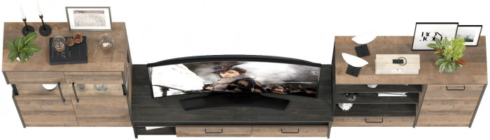 Трувор Гостиная 054, цвет дуб гранж песочный/интра, ШхГхВ 344,6х45,4х135,3 см., универсальная сборка