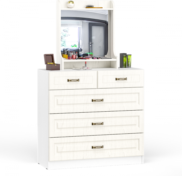 Ливерпуль Комод 10.103 + Полка 10.118 с зеркалом, цвет ясень ваниль/белый, ШхГхВ 100,1х41,3х165,3 см.