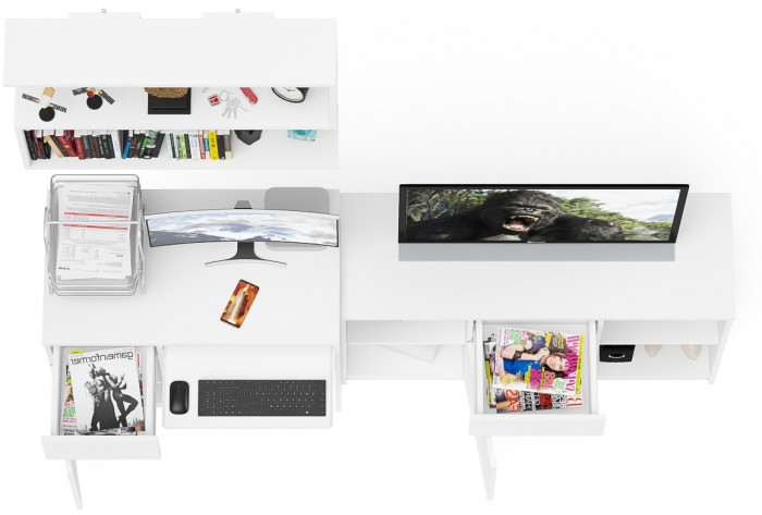 Мори Стол компьютерный МС-1 левый + Тумба МТВ1204.1 + Полка 900, цвет белый, ШхГхВ 210,4х50х209,6 см., НЕ универсальная сборка