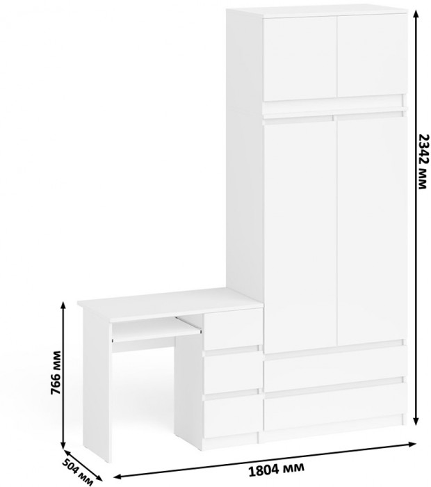 Мори компьютерный стол МС-6 правый + Шкаф МШ900.1 + Антресоль МА900.1, белый