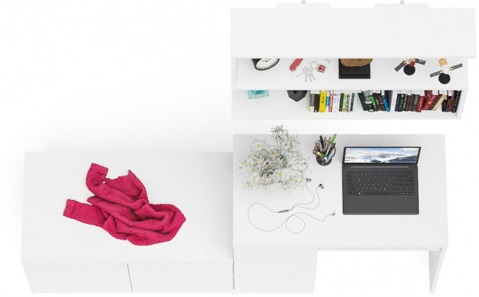 Мори Стол компьютерный МС-6 левый + Тумба МА900.1 + Полка 900, цвет белый, ШхГхВ 180,4х50,4х209,6 см., НЕ универсальная сборка