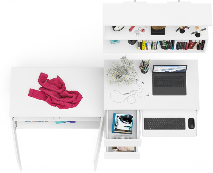 Мори Стол компьютерный МС-6 левый + Тумба МА900.1 + Полка 900, цвет белый, ШхГхВ 180,4х50,4х209,6 см., НЕ универсальная сборка