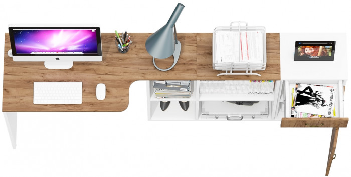 Лидер-8 Стол + Тумба МД 3.15, белый шагрень/крафт золото