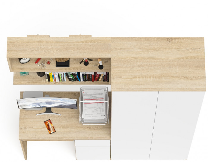 Мори компьютерный стол МС-1 правый + Шкаф МШ800.1 + Полка 900, дуб сонома/белый