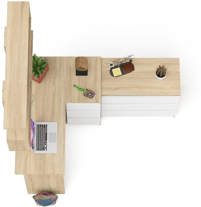 Мори компьютерный стол МС-16 правый + Комод МК800.1 + Полка 1200, дуб сонома/белый