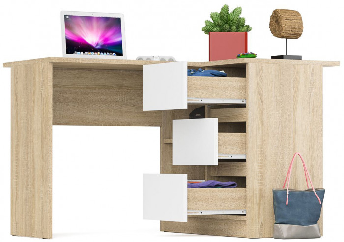 Мори компьютерный стол МС-16 правый, дуб сонома/белый