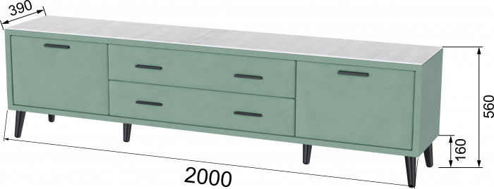 Тумба ТВ интерьерная 2,0 Пай мятный/мдф холст белый