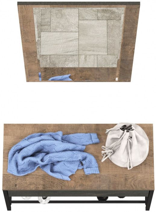 Трувор 13.241.03 Тумба для обуви + 15.30 Зеркало, цвет дуб гранж песочный/интра, ШхГхВ 80х36,6х195 см.