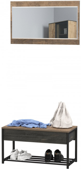 Трувор 13.241.03 Тумба для обуви + 15.30 Зеркало, цвет дуб гранж песочный/интра, ШхГхВ 80х36,6х195 см.