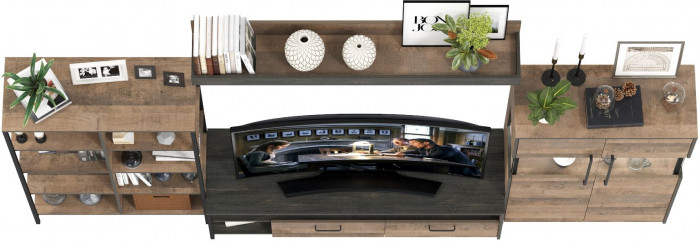 Трувор Гостиная 057, цвет дуб гранж песочный/интра, ШхГхВ 325,6х45,4х195 см., универсальная сборка