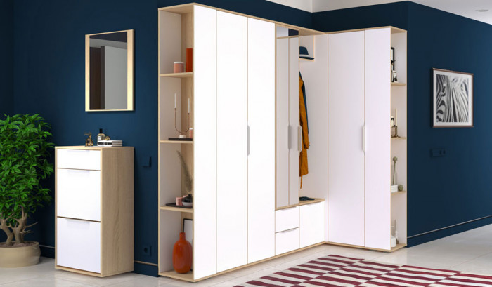 Куба Стеллаж 13.141, цвет дуб сонома/белый премиум, ШхГхВ 38х25,9х210,6 см.