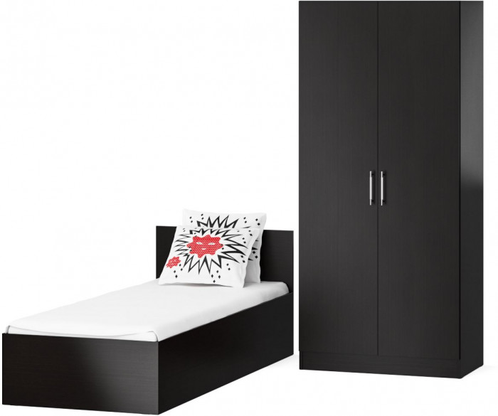 Кровать 0800 + Шкаф 2-х створчатый Стандарт, цвет венге, ШхГхВ 83,5х203,5х70 + 90х52х200 см., сп.м. 800х2000 мм., без матраса, основание есть