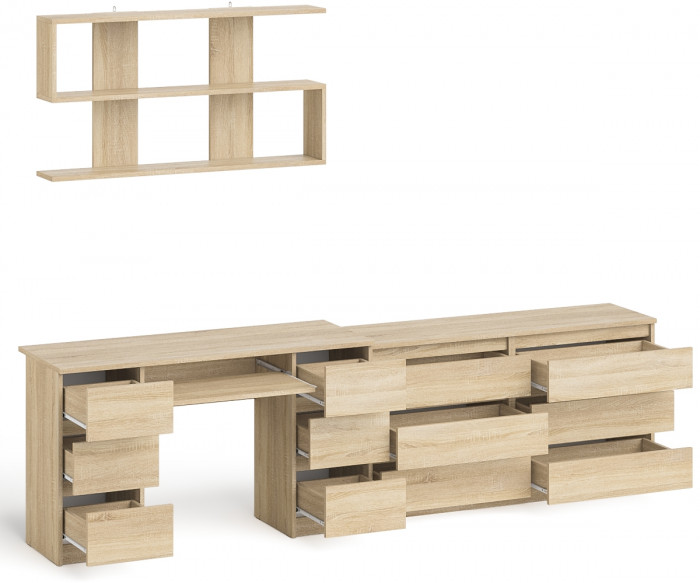 Мори компьютерный стол МС-2 + Комод МК1380.6 + Полка 1200, дуб сонома