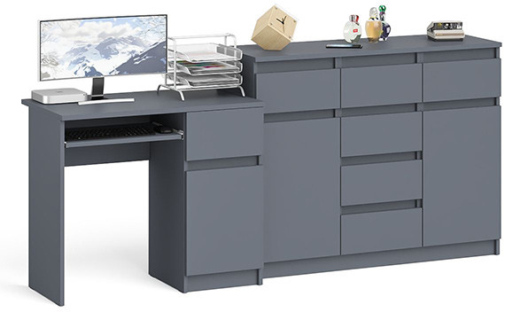 Мори Стол компьютерный МС-1 правый + Комод МК1200.4, цвет графит, ШхГхВ 210,4х50х94 см., выдвижной ящик справа, НЕ универсальная сборка