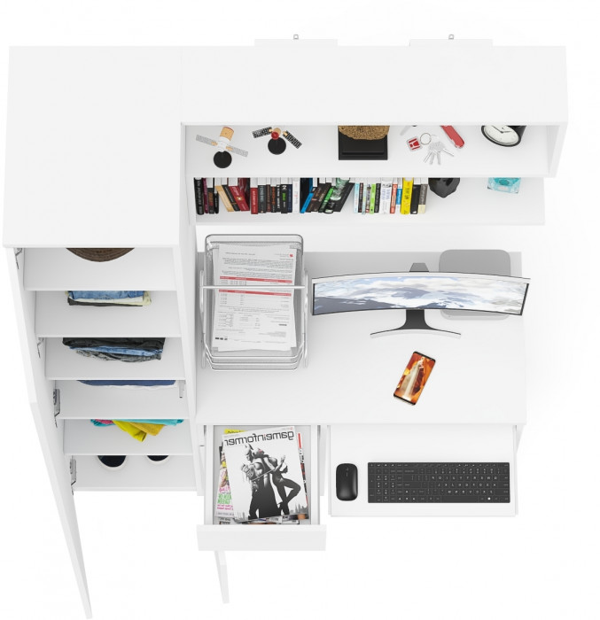 Мори компьютерный стол МС-1 левый + Пенал МШ400.1 + Полка 900, белый
