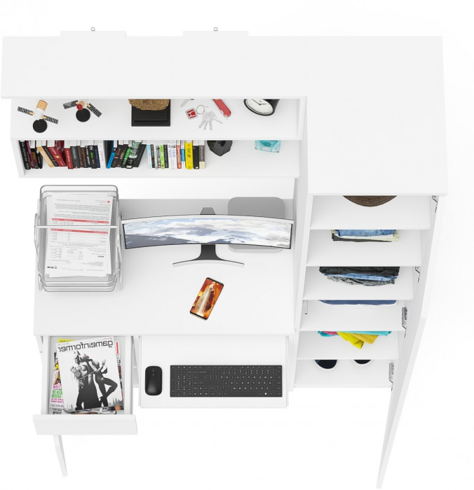 Мори компьютерный стол МС-1 левый + Пенал МШ400.1 + Полка 900, белый
