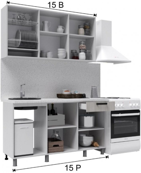 Кухонный гарнитур Луксор 1,5м Клен кремовый/Клен серый