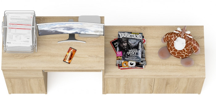 Мори Стол компьютерный МС-1 левый + Тумба МА900.1, цвет дуб сонома, ШхГхВ 180,4х50,4х76,6 см., выдвижной ящик слева, НЕ универсальная сборка