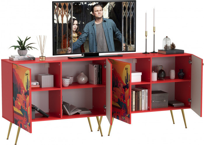 Кармин Комод-тумба 16.230.03 + Кармин Комод-тумба 16.230.03, цвет красный/белый, ШхГхВ 230,6х42,6х93,2 см., фасады с рисунком Бразильские домики