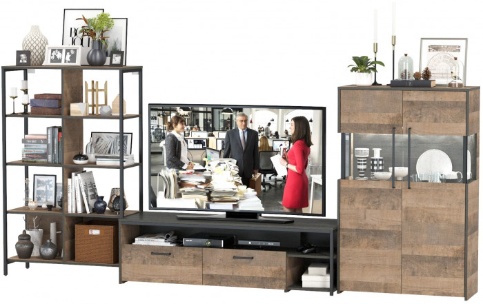 Трувор Гостиная 058, цвет дуб гранж песочный/интра, ШхГхВ 325,6х45,4х146 см., универсальная сборка