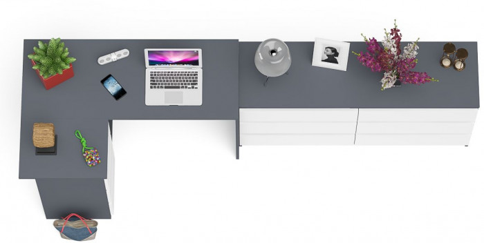 Мори Стол компьютерный МС-16 левый + Комод МК1380.6, цвет графит/белый, ШхГхВ 262,4х84,9х76,6 см., выдвижные ящики слева, НЕ универсальная сборка