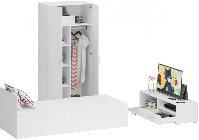 Спальня Стандарт 3-0800, белый/фасады ТВ тумбы МДФ белый глянец