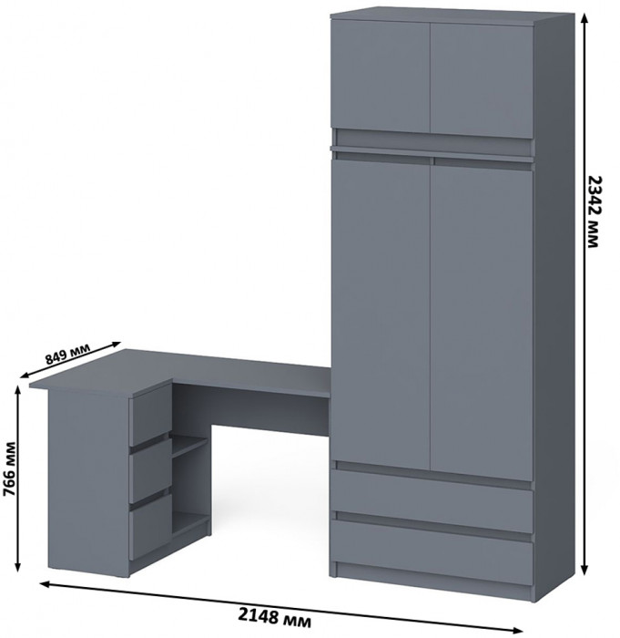 Мори компьютерный стол МС-16 левый + Шкаф МШ900.1 + Антресоль МА900.1, графит