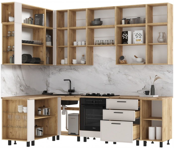 Модульная кухня Бьянка 1,6х2,6/1080м, Дуб крафт/Кашемир