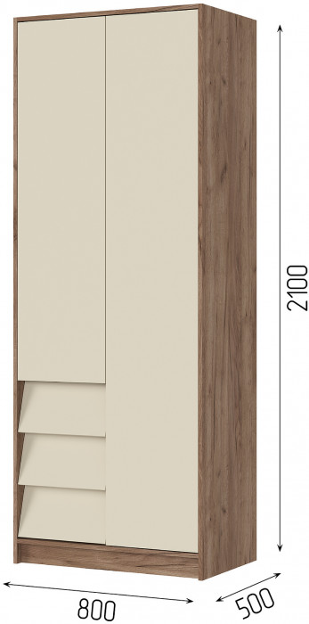 РЕЙН ШК 01 Шкаф 2-х створчатый (800х2100х500) Фасад КАШЕМИР/Корпус ДУБ КРАФТ ТАБАЧНЫЙ