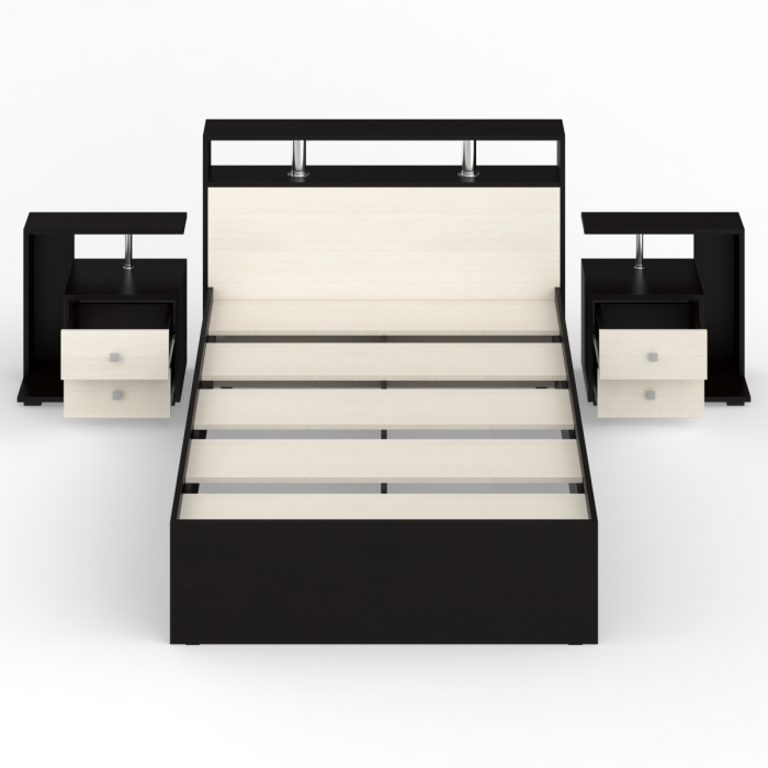 Камелия Кровать 1200 + две тумбы, цвет венге/дуб лоредо, ШхГхВ 236х217х78,2 см., сп.м. 1200х2000 мм., без матраса, основание есть