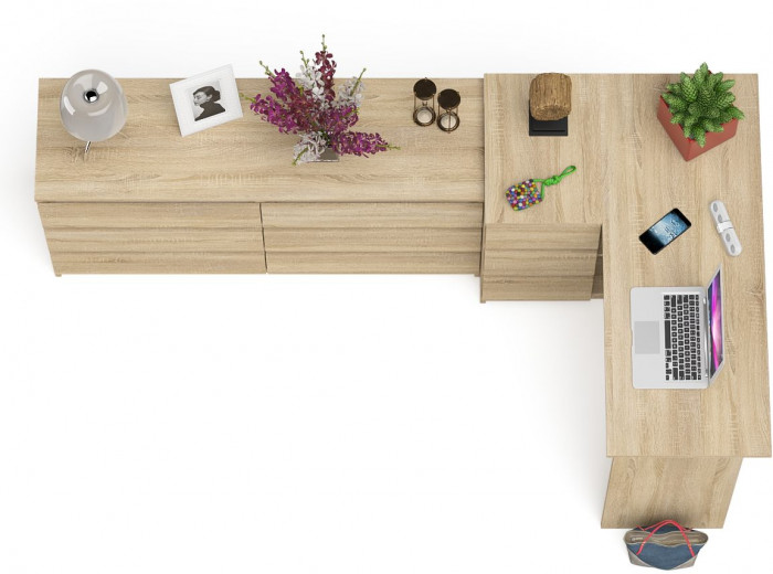 Мори Стол компьютерный МС-16 левый + Комод МК1380.6, цвет дуб сонома, ШхГхВ 262,4х84,9х76,6 см., выдвижные ящики слева, НЕ универсальная сборка