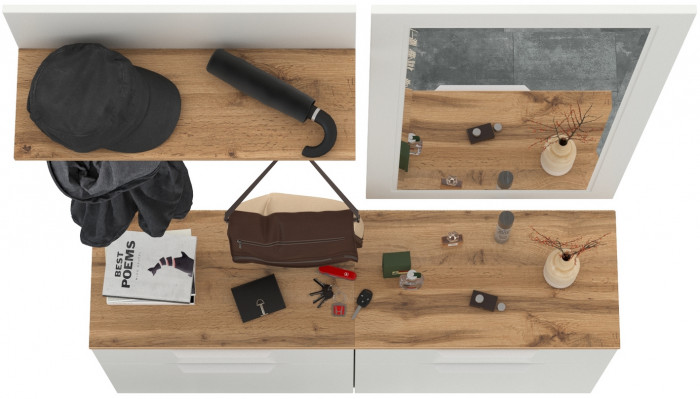 Октава Прихожая 40, белый шагрень/дуб крафт золотой/фасады МДФ белый шагрень