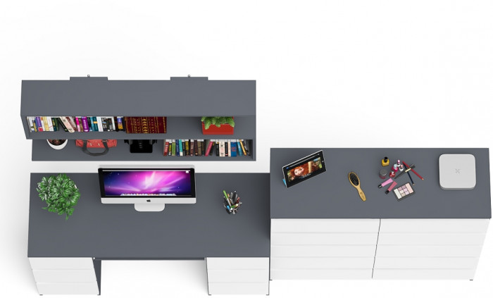 Мори компьютерный стол МС-2 + Комод МК1200.10 + Полка 1200, графит/белый