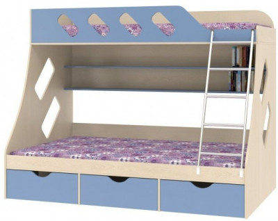 Дельта-20.01 Детская двухъярусная кровать с лестницей (Кремовый, Дуб молочный)