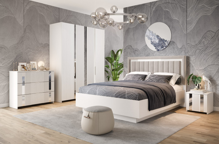 Кровать 160х200 "Харди-1" с подъемным механизмом - Белый текстурный/Ясень белый