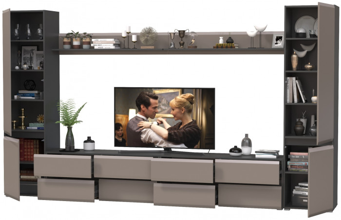 Сидней Комплектация № 101, цвет корпус: антрацит/фасады: МДФ веллюто капучино, ШхГхВ 359,8х41,3х205,2 см., универсальная сборка