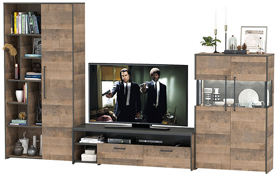 Трувор Гостиная 062, цвет дуб гранж песочный/интра, ШхГхВ 328,6х45,4х194,2 см., универсальная сборка