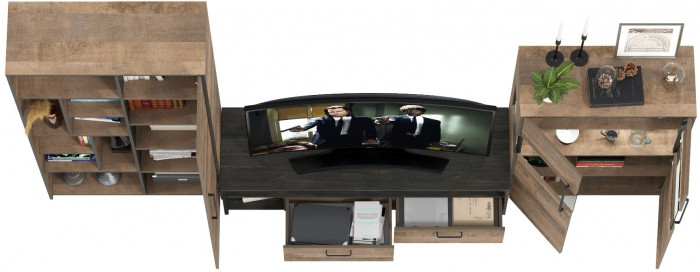 Трувор Гостиная 062, цвет дуб гранж песочный/интра, ШхГхВ 328,6х45,4х194,2 см., универсальная сборка